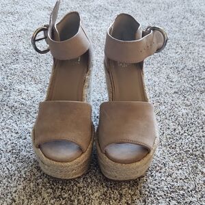 Marc Fisher Beige Suede Espadrille Platform Sandals with Ankle Strap